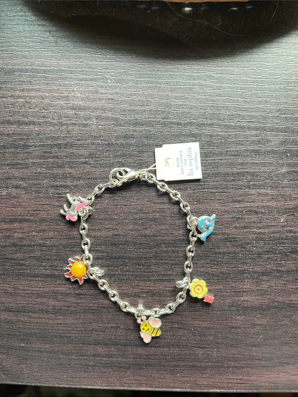 Lia Sophia Kids Silver Charm Bracelet with Colorful Bee & Flower Charms